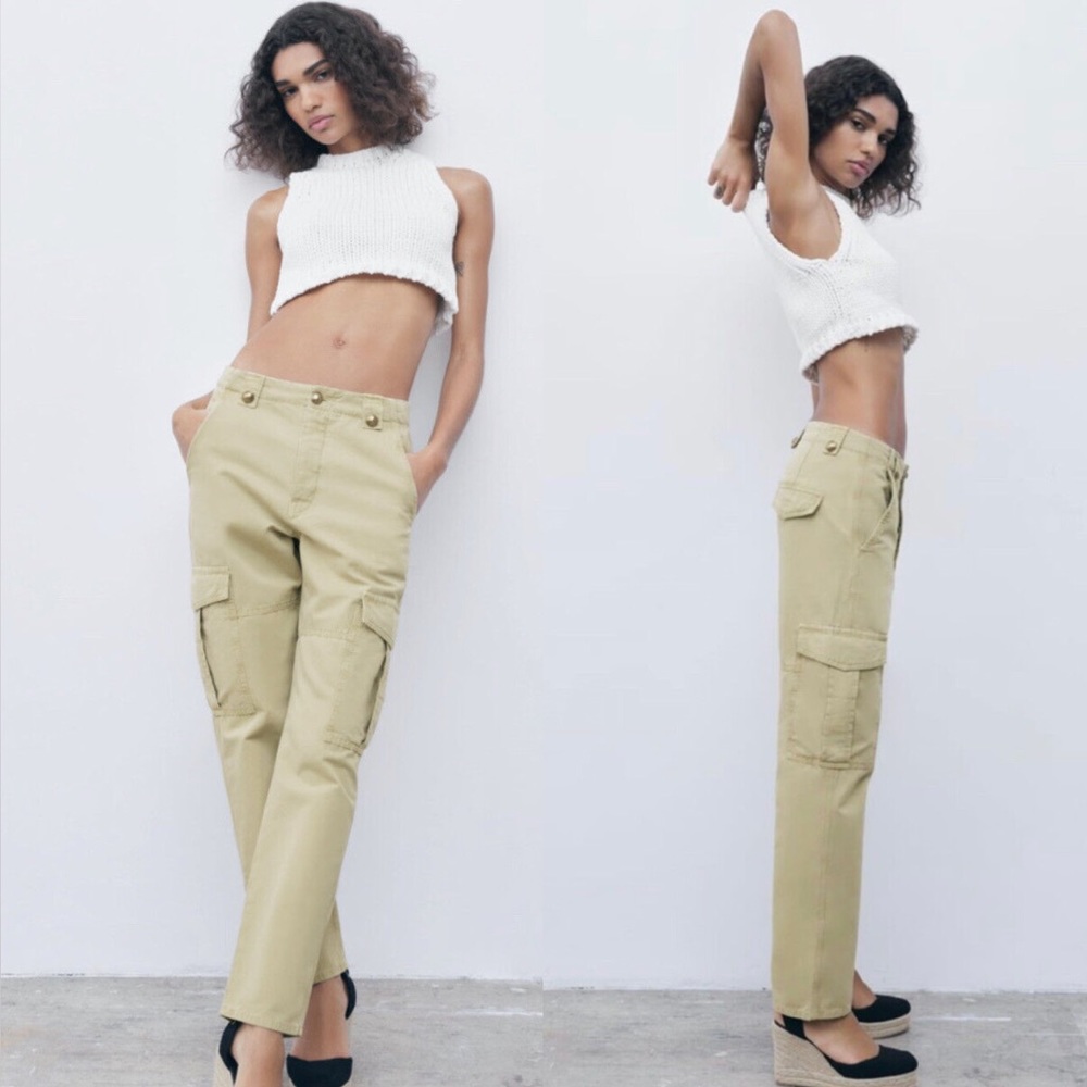 zara straight leg beige cargo pants